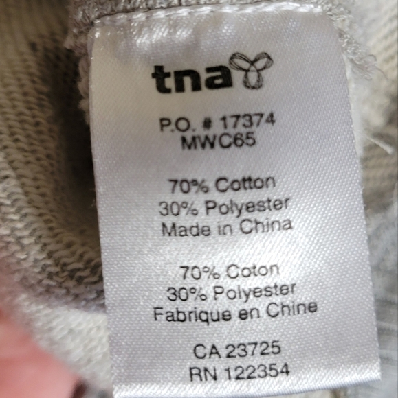 TNA Aritzia v-neck hoodie heathered grey ribbed knit sleeve cuffs & band xxs - Picture 10 of 10